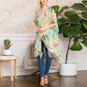 Riah Fashion Tropical Print Kimono/Cardigan OS